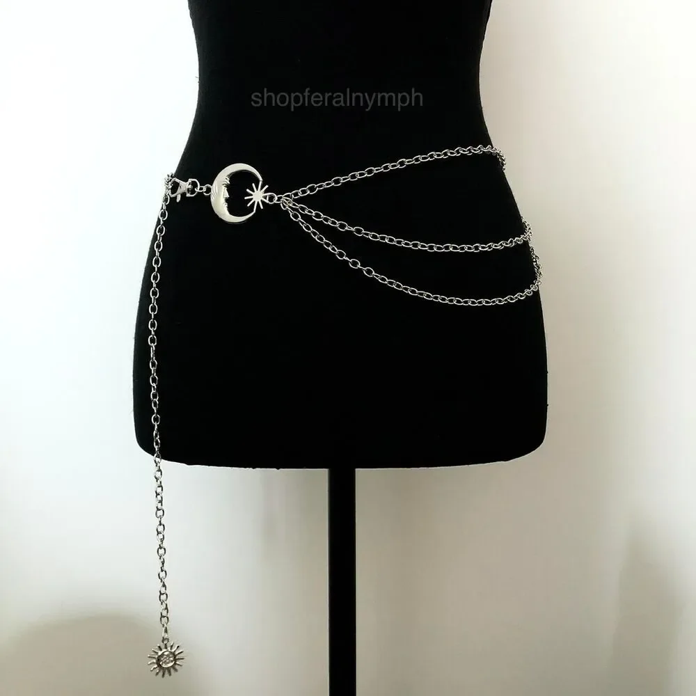 Silver Moon Sun Triple Layer Body Chain Waist Belt, Fits 15–41 Inches, X7GA1236